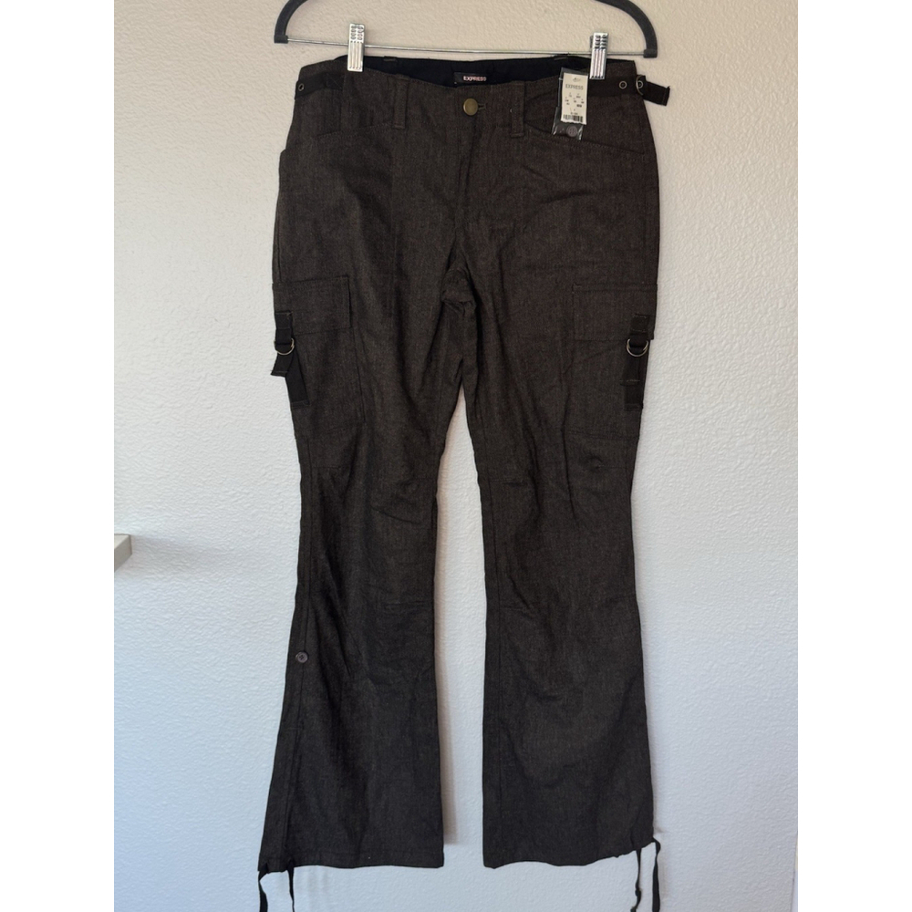NWT Express Brown Tweed Cargo Pants Women’s 4 Utility Fall Winter Wide Leg - Picture 2 of 10